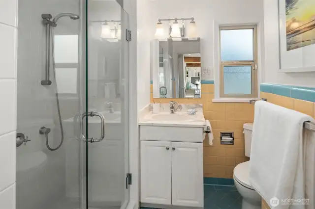 Main Floor 3/4 bathroom between both #1 & #2 bedrooms.