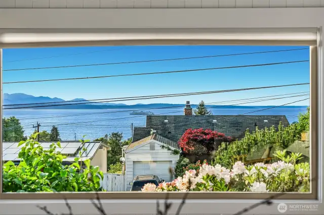 View from living room to watch the ferries and Olympic Mountains.