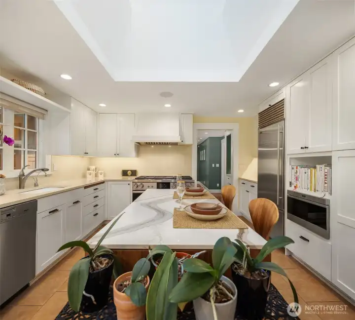 Spacious , light filled kitchen with new skylight