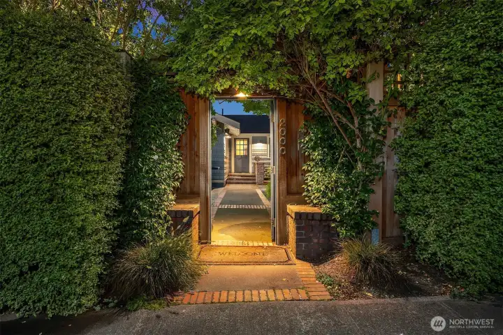 Lovely warm light invites you to the enchanted garden space