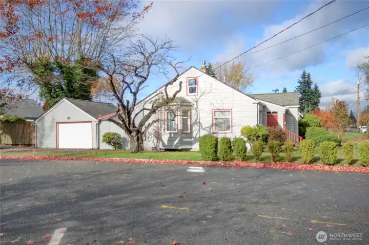 The one car garage offers space for parking and for projects.