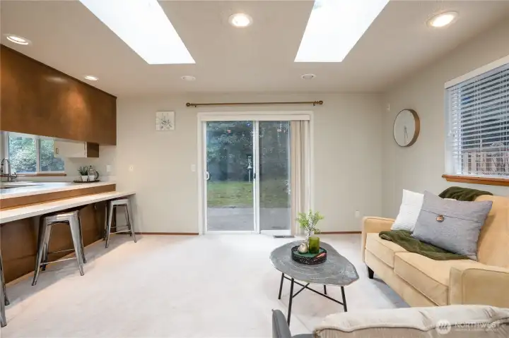 Rec  room off kitchen with counter eating space