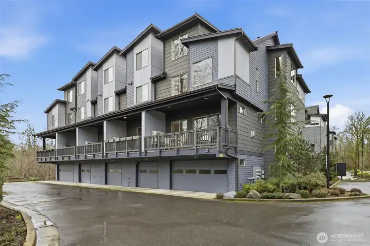 Contemporary townhome community with clean lines and a well-maintained setting