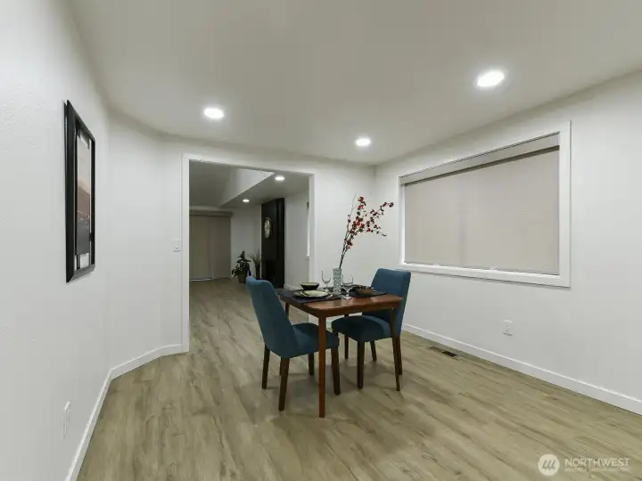Extra Dining area. White molding.
