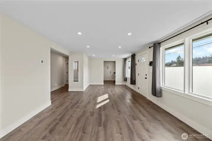 Living room open to dining area