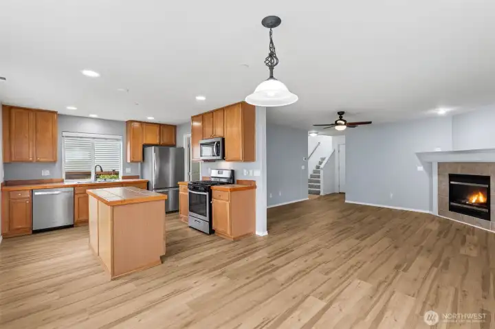 Functional kitchen layout with walk in pantry.