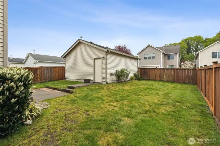 Patio for entertaining and a 2-car detached garage.