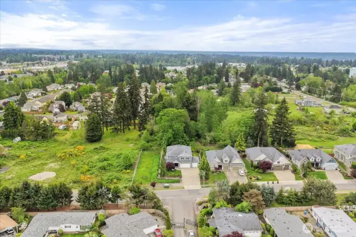 Here is an aerial view of the home and how the neighborhood looks. In the distance you can see Surprise Lake.
