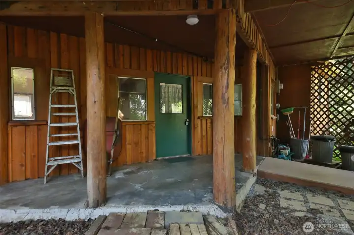 Exit the lower level to a covered area. Stay dry in the rain without the need to stay inside!