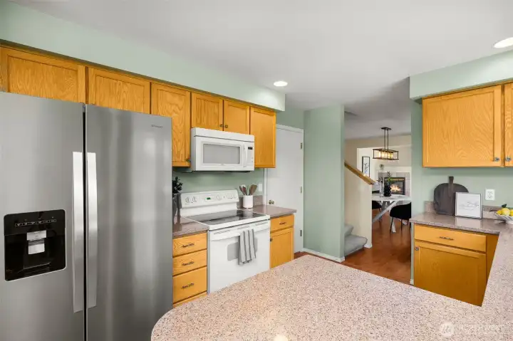 Kitchen includes newer stainless steel fridge Kitchen includes newer stainless steel fridge