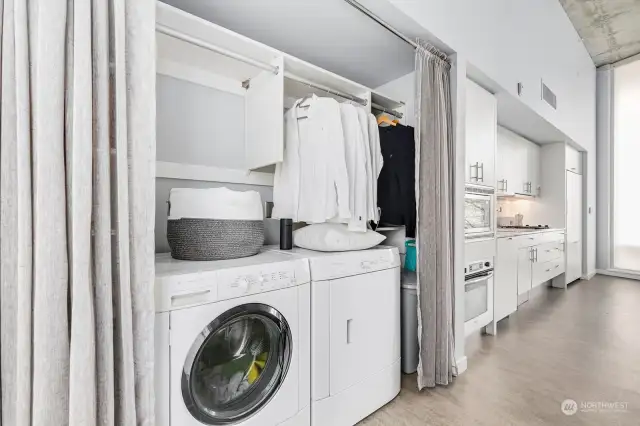 Full size washer and dryer in unit,
