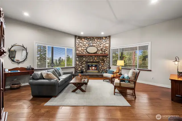 Living room with propane fireplace.