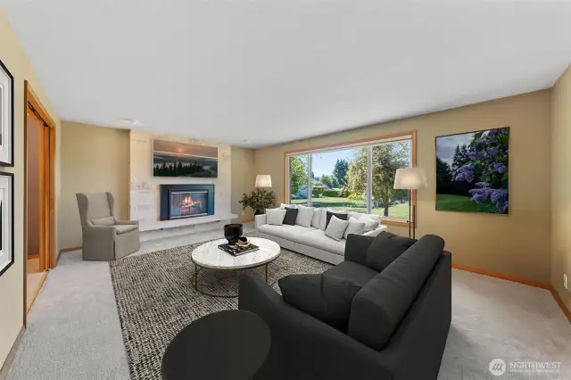 Through double pocket doors you will love the Fossiliferous limestone fireplace and fireplace insert~