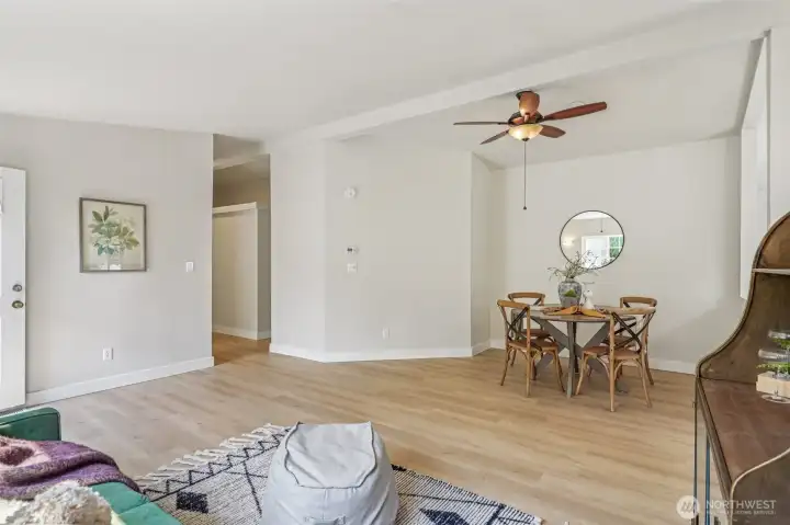 Another view as you enter the house. To the left is a hallway to the 3 bedrooms.