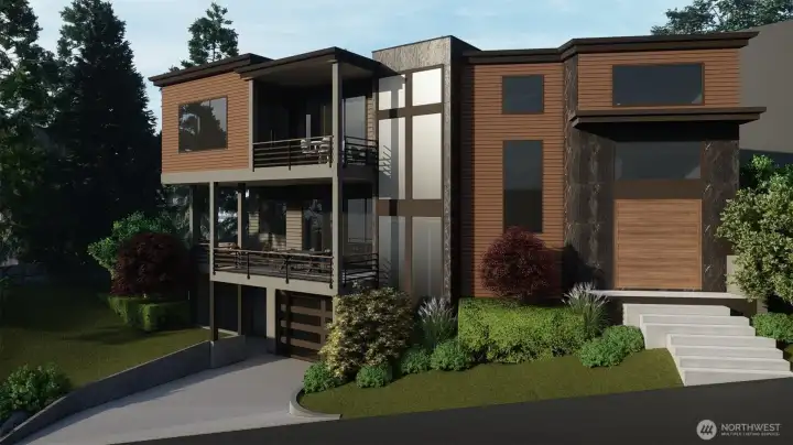 Artist rendering of home as planned with permits in progress