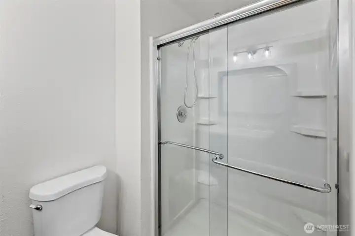 updated shower in primary suite