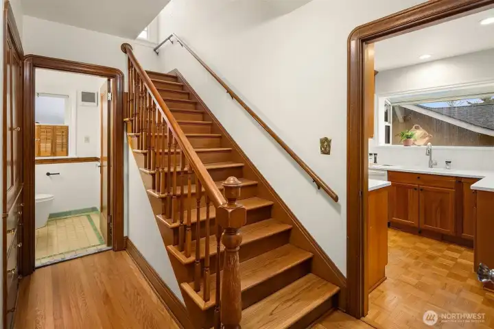 Seamless flow between kitchen,living room, powder bath and bedroom.