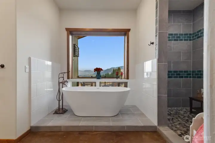 Soaking tub and lare walk-in Shower complete the Primary Suite