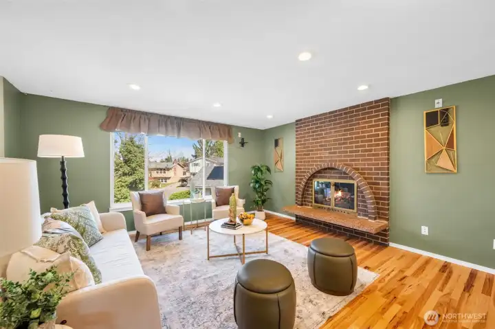 Large open formal living room with designer colors