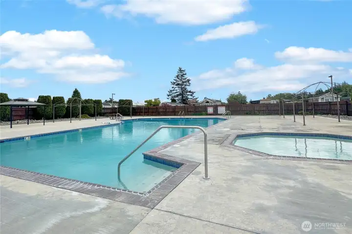 Main pool goes up to 9 ft deep in the deep end. And the kiddie pool is shallow enough for children.