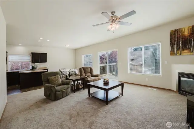 The spacious great room, with lots of natural light.