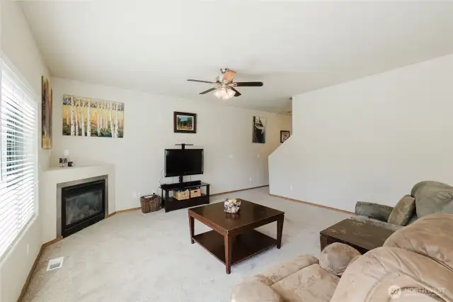The gas fireplace is a nice focal point.