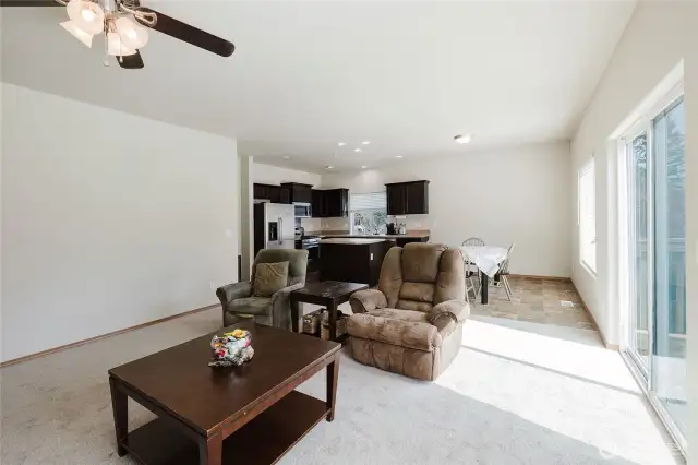 The living room flows nicely into the kitchen.
