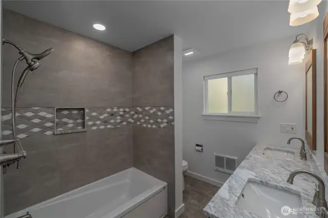 Updated Main Bath   Tiled Shower