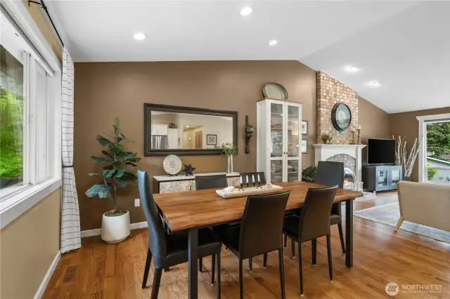 The spacious dining area provides versatile options for arranging furniture to suit your needs.