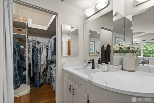 A sleek new quartz custom counter offer a fresh update to this unique space.