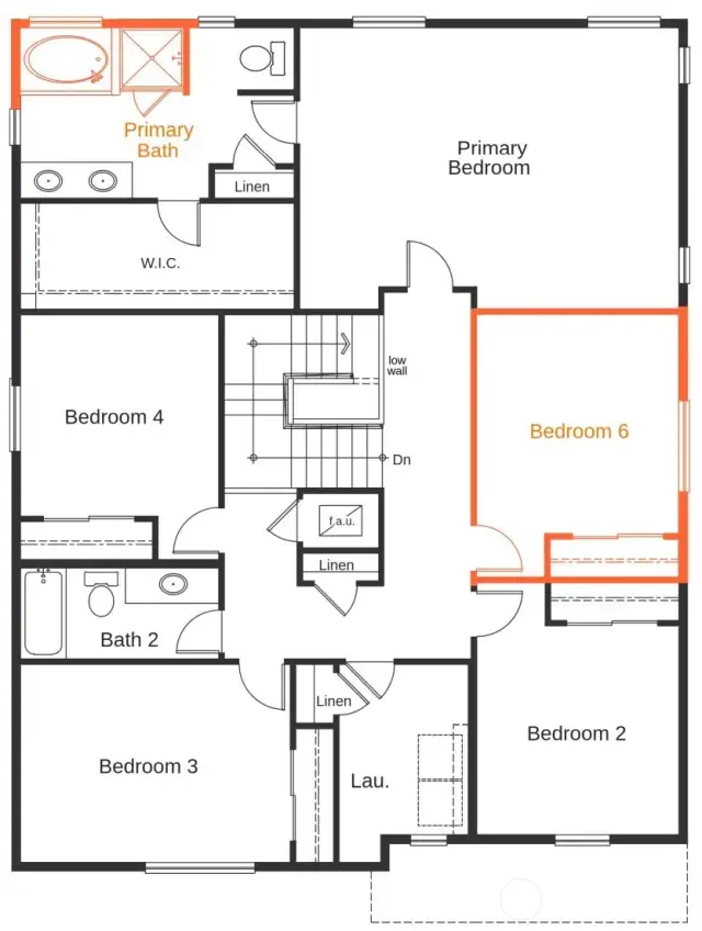 floorplan drawing showing bedroom 6 and super primary bath options -  for illustrative purposes only