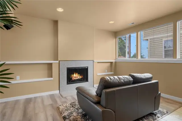 Wood burning fire place on the lower level