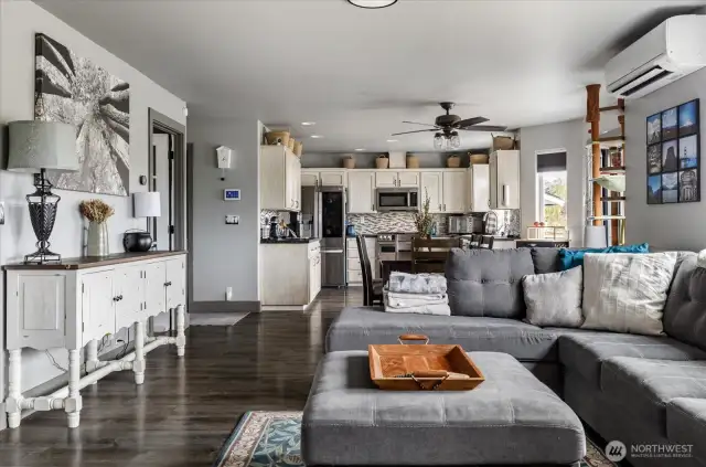 Great room appeal. Flow from one kitchen to family room with ease.
