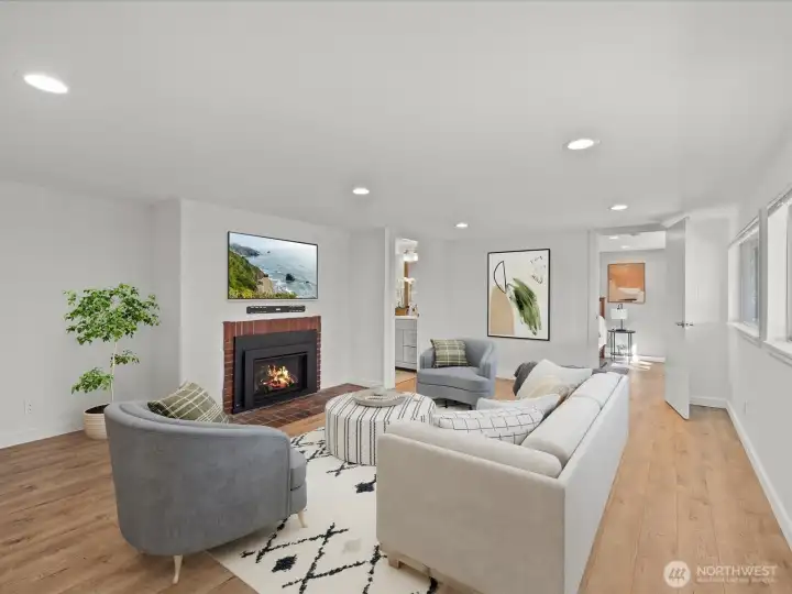 Another view of lower level family room, virtually staged.