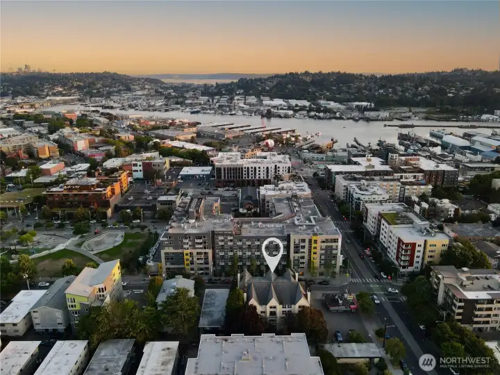 In the center of Ballard, across the street from QFC and 2 blocks from Market.