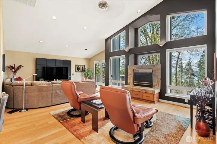 Even in this picture, you can see the view of Lake Sammamish.  See the spectacular view for yourself by scheduling a showing of this unique, custom home.