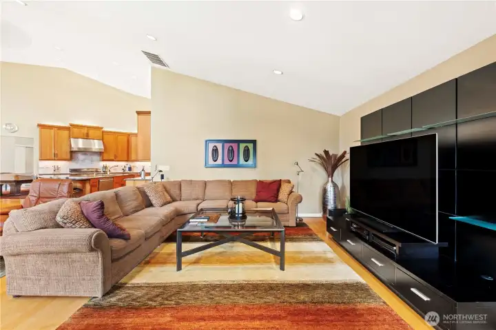 Talk about entertainment!  If you can tear yourself away from the view being showcased in the floor to ceiling windows in the great room, you also have this cozy sitting area with a built in entertainment system.