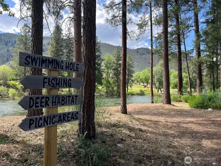 "Follow the trail to swimming holes, fishing access, picnic areas and your own private stretch of the Methow River."