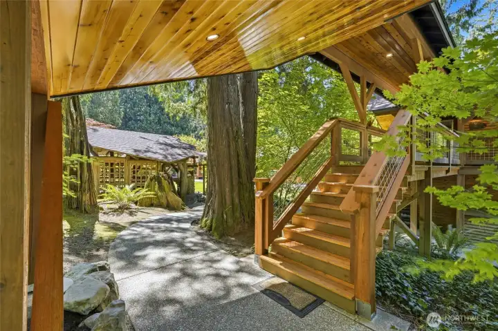 Stairwell to covered bridge leading to Bear Lodge. . .