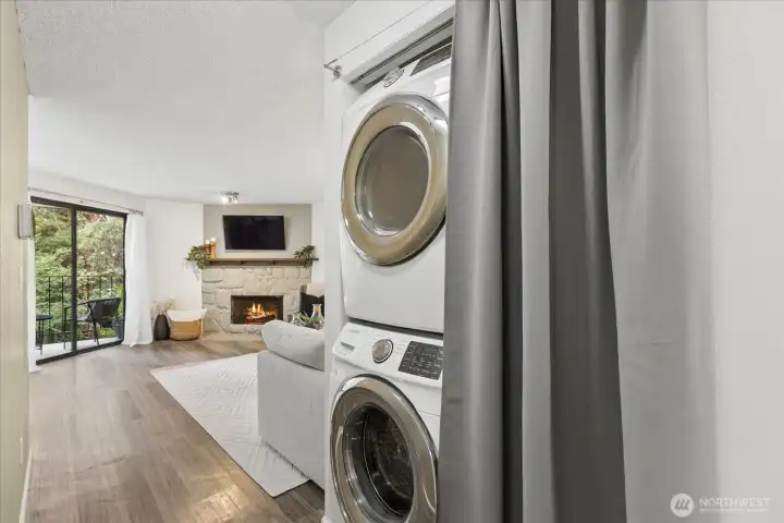 In unit washer and dryer for convenience.