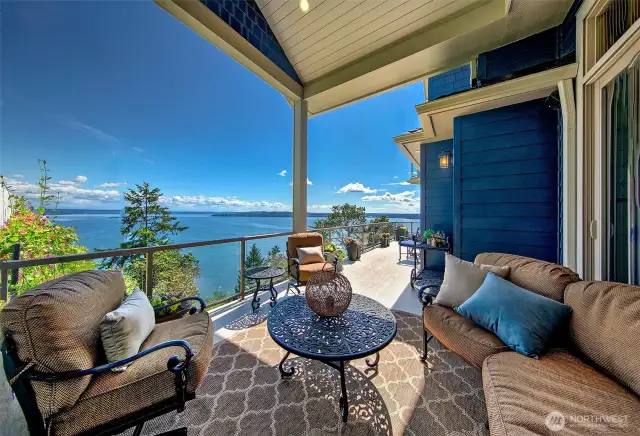 Covered main deck.  Views to the west from here.  Lighting and exterior speakers for your day and evening entertainment.