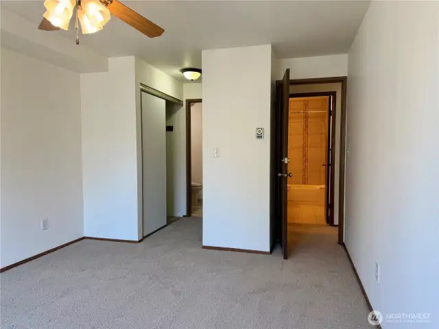 Primary bedroom with two closets and fresh paint!