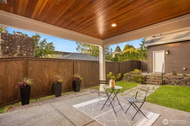 Main house covered back patio out to 3 car detached and DADU