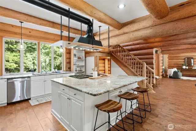 Large entertaining island & bar seating