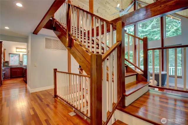 Vaulted pine ceilings.