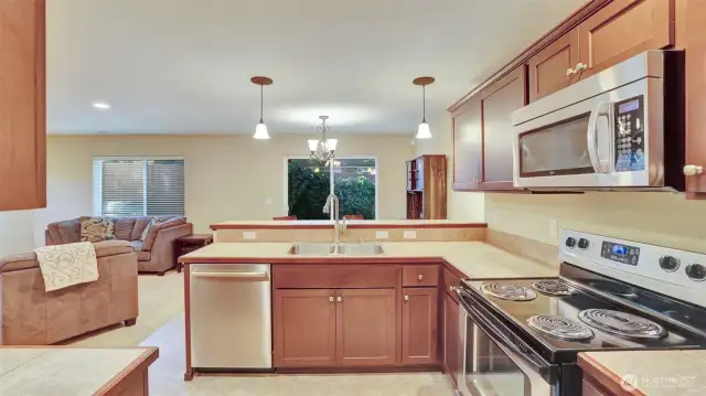 All the appliances are stainless steel.  There is a eating bar attached to the kitchen counter.