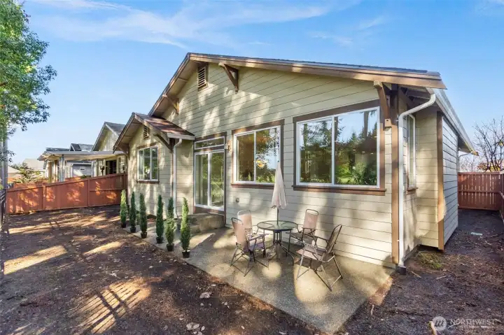Patio space has room for outdoor diniing and BBQ.