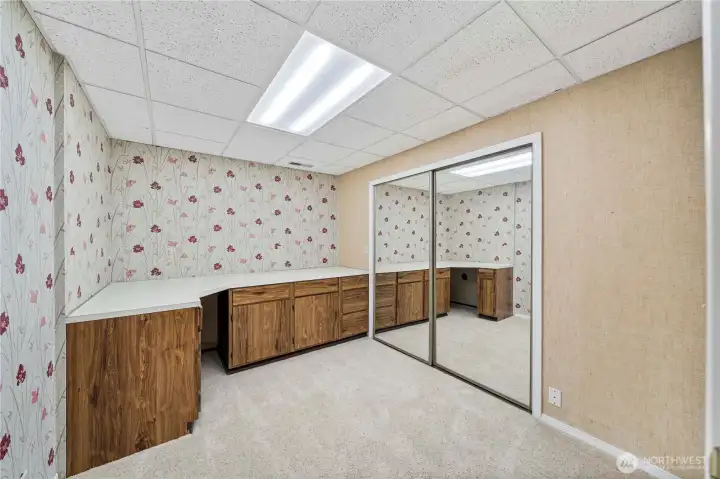 Den/office downstairs has so many uses! Use as a storage room, home office, sewing/crafting room. Lots you can do with this space!