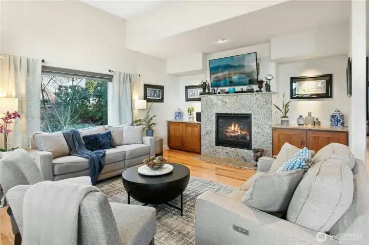 Gas fireplace in the family room off of the kitchen.