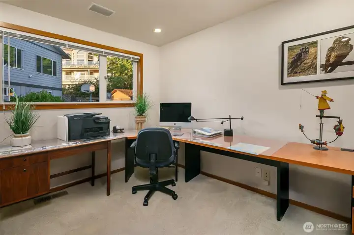 Main floor bedroom, currently used as on office.